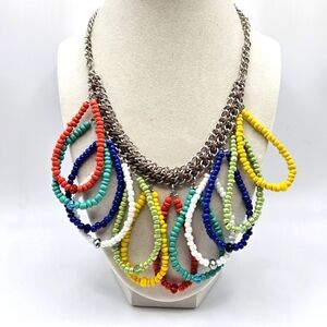NEW VINTAGE Erica Lyons Glass Seed Bead Colorful Loops Statement Necklace